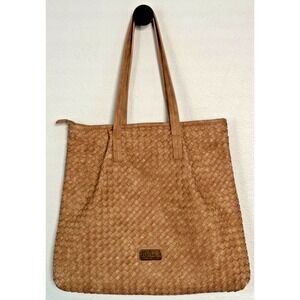 Hayden by Hayden‎ Harnett Hobo Tote Beige/Tan Faux Leather Basketweave Bag 17X14